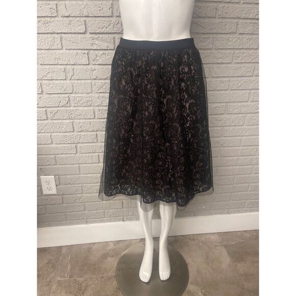 Express Black Mesh Lace Overlay Knee Length Skirt Size 2 - Picture 2 of 9